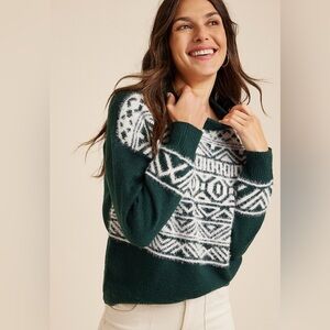 Maurices Knit Sweater Womens Size 1X  green white Polyester Acrylic Fair Isle
